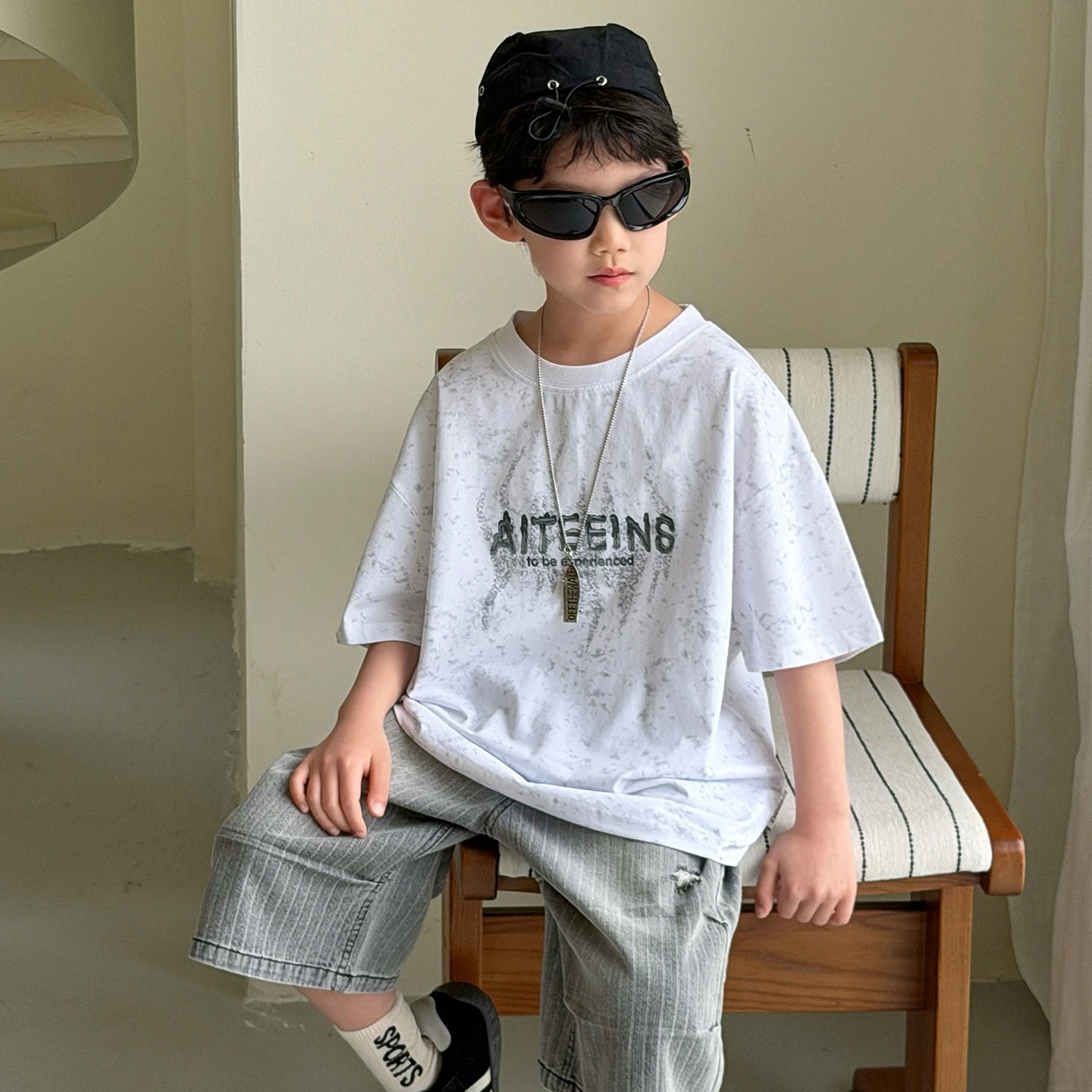 Boys T Shirt 2026 Spring and Summer New Children's Clothing Korean Style Boys and Girls Casual Silver Printed T Shirt