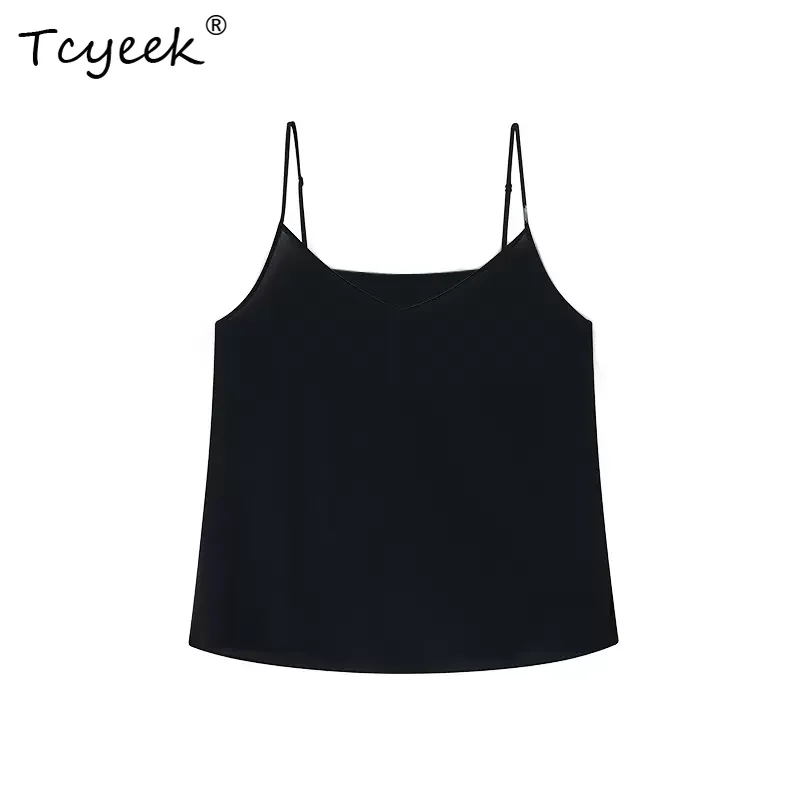 

Tcyeek, 16MM 100%Mulberry Silk Elegant Camisole, Women V Neck Sleeveless, Basics Thin Spaghetti Top, 2024 Summer Fall T47661QC