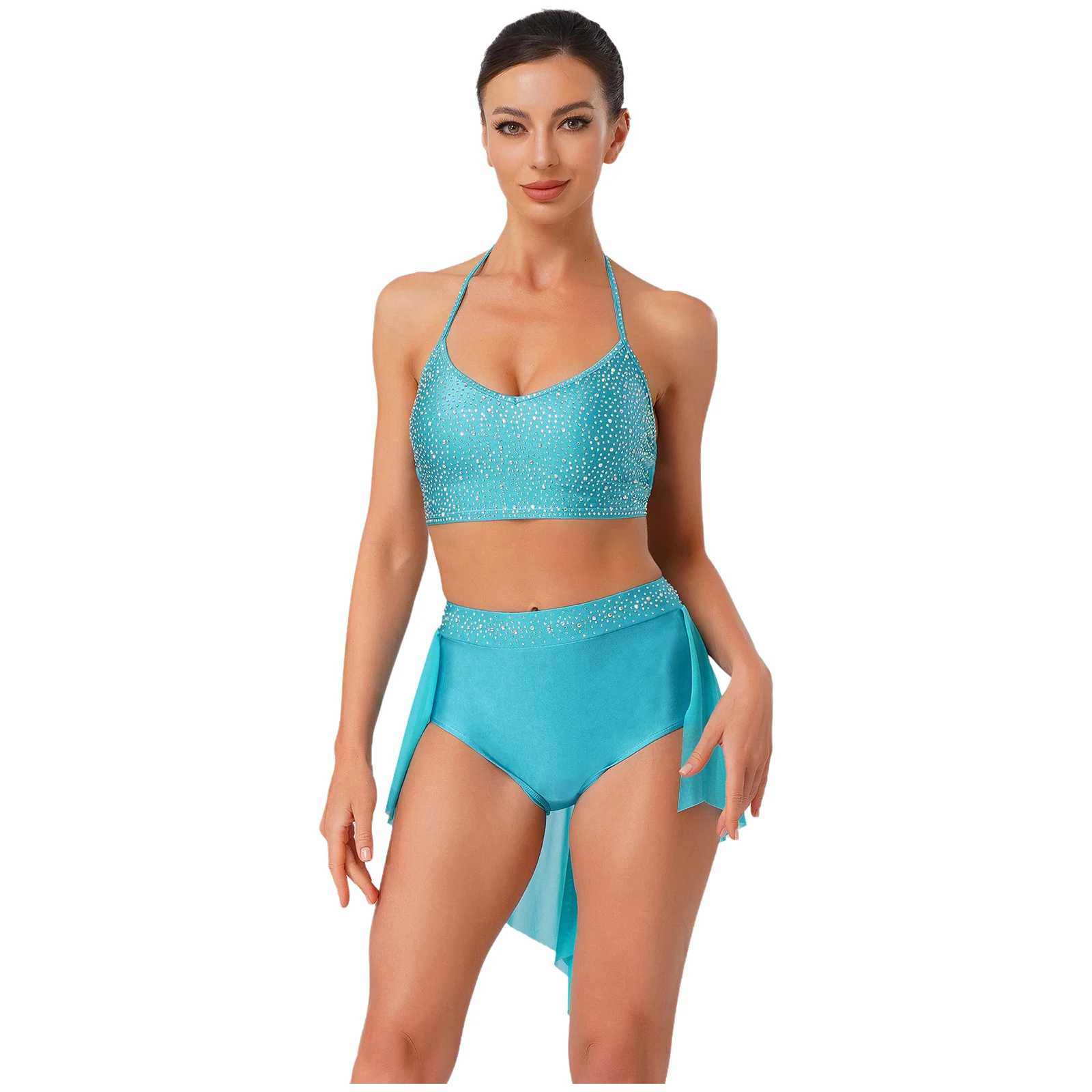 

Women Lyrical Ballet Latin Ballroom Dance Outfit Backless Camisole Top High Waist Shorts Skirts Ballet Performance Costumes