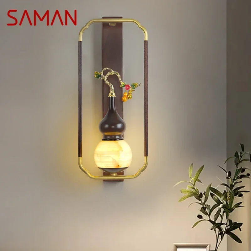 SAMAN  Contemporary Brass Wall Lamp Chinese Style Creativity LED Living Room Bedroom Study Room Hotel Villa  Aisle Wall Fitting