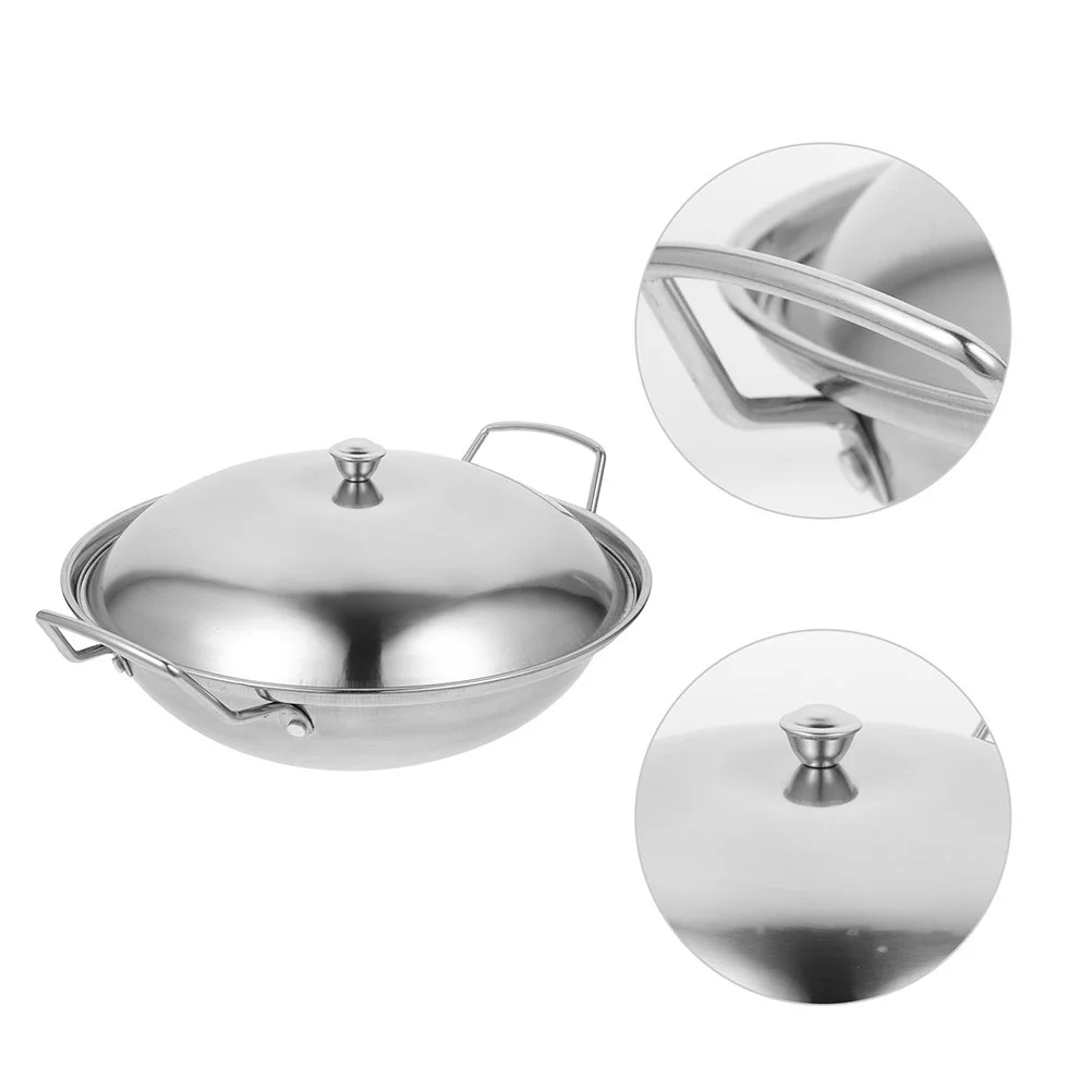 

Hot Pot Stove with Lid Work on Double Handle Cooking Pan Stainless Steel Household