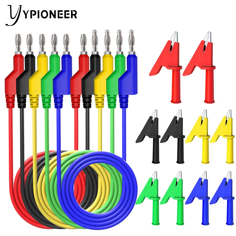 YPioneer P1036 4mm Stackable Banana to Banana Plug Test Leads with 10PCS Full Insulated Copper Alligator Crocodile Clips