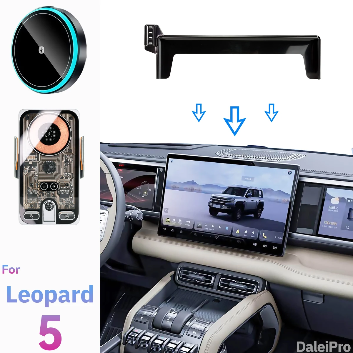 For Equation Leopard 5 2024 2025 2026 Car Phone Holder Screen Fixed Clip Wireless Charger Phone Mount Qi Phone Charger Denza B5