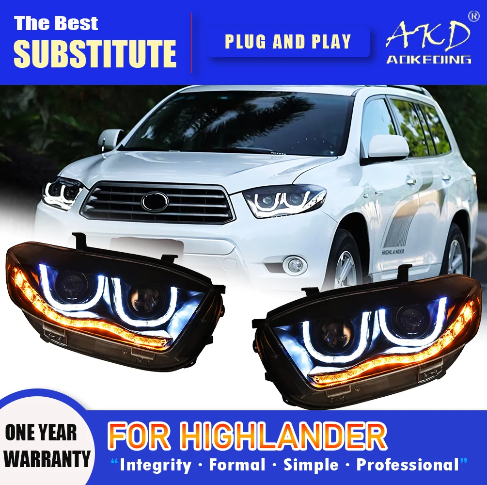 AKD Head Lamp for Toyota Highlander LED Headlight 2009-2011 Headlights DRL Turn Signal High Beam Angel Eye Projector Lens