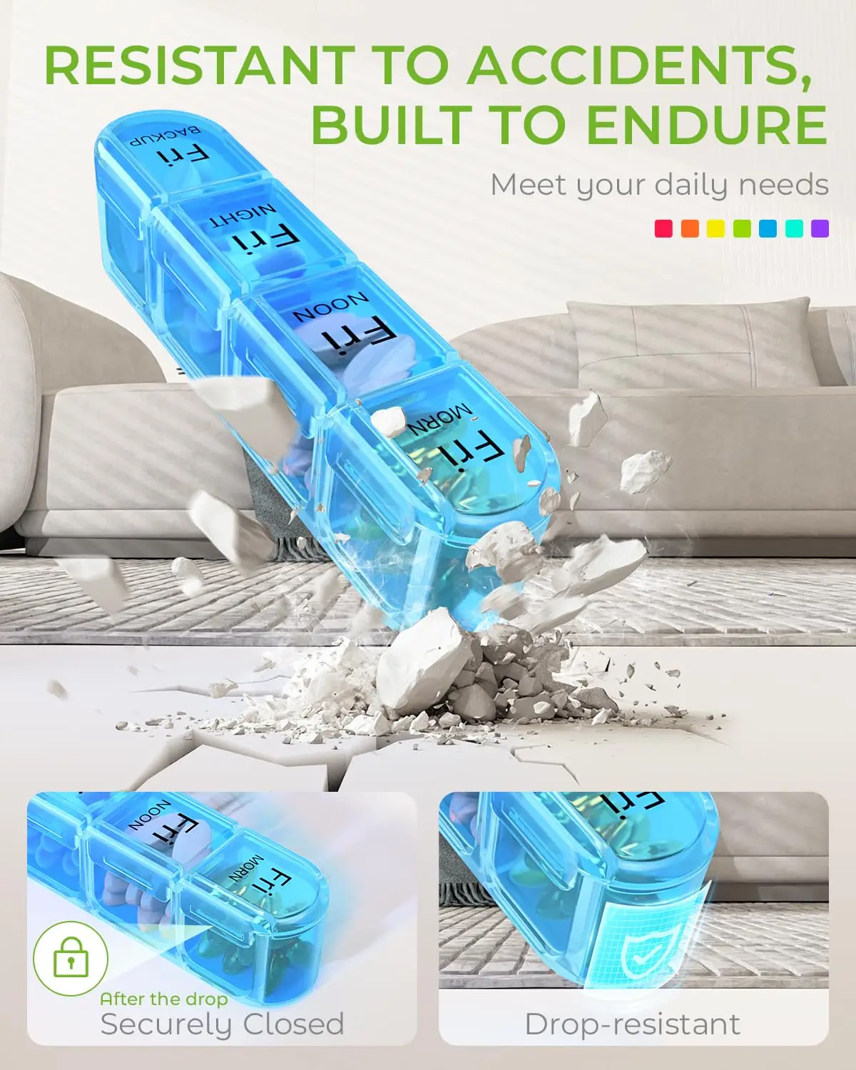 7 Day Pill Organizer, 4 Times a Day with 28 Compartments Large Travel Pill Case, BPA-Free Weekly Medicine Box for Vitamin
