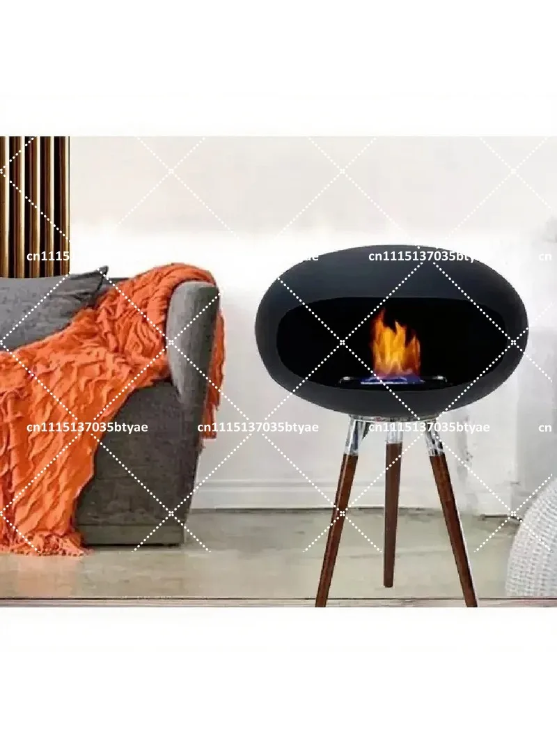 Oval Sphere Freestanding Bioethanol Fireplace Smokeless Real Flame Ethanol Fire Pit for Indoor Outdoor Decor