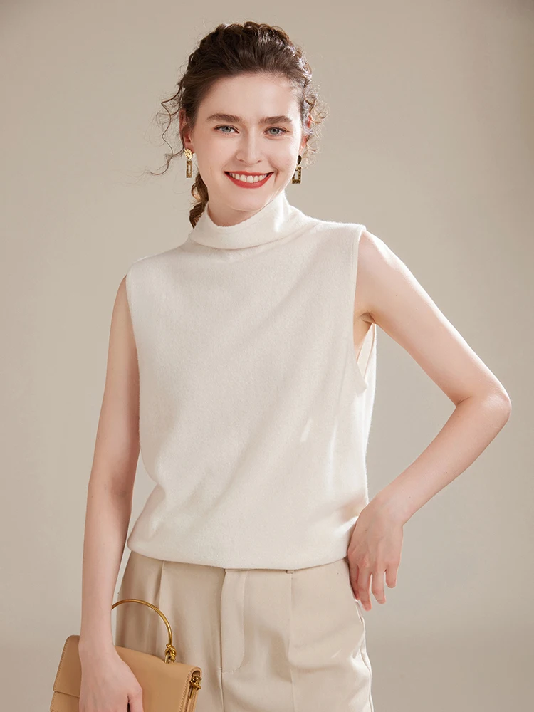 

Женские кашемировые пуловеры без рукавов, свитера с высоким воротом, жилеты, кашемировая вязаная одежда, модные топы на весну, осень, зиму