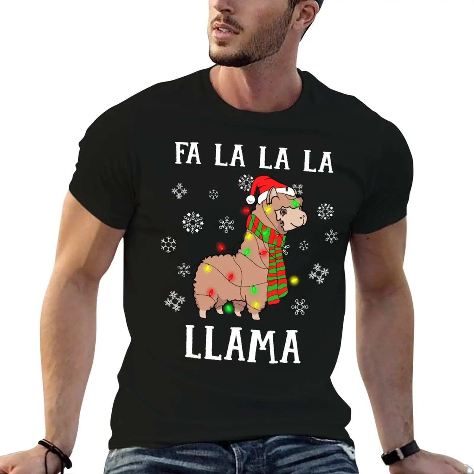 Fa La La La Llama Christmas T-Shirt Basic Solid Color Short Sleeve T-Shirt