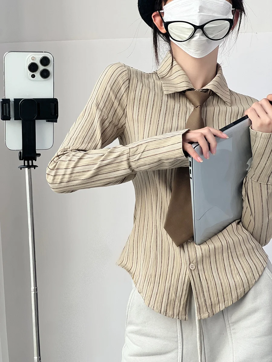 

Women's Slim Fit Long Sleeve Shirt Waist Cinching Embroidery College Style Sweet Fashion Cotton Blend Button up Top