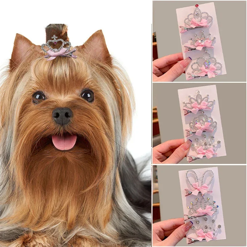 Dog Accessories Pet Grooming for Puppy Cat Dog Hair Clip Crown Bow Pet Hairpins Dog Multicolor Cat Headwear Pet Accessories