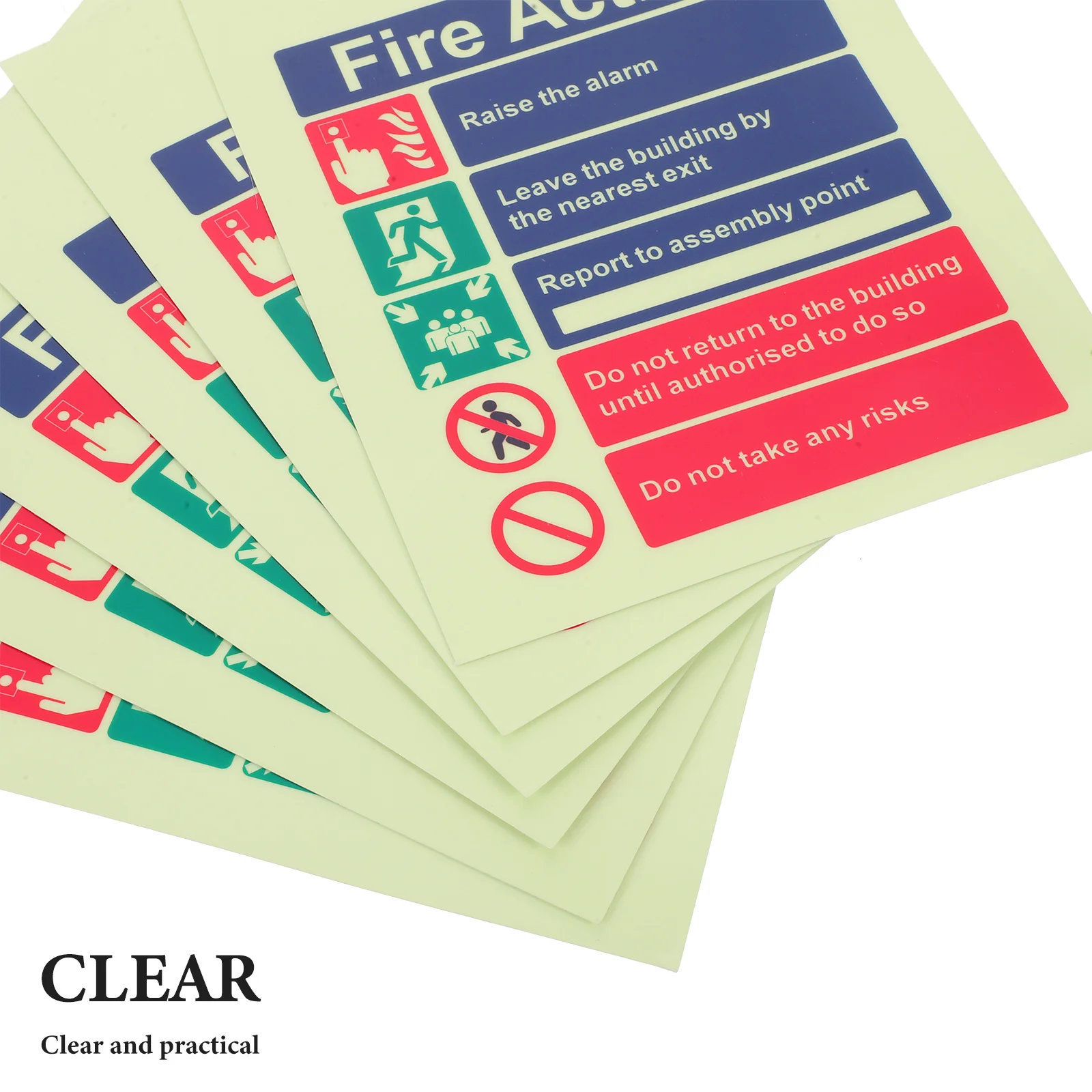 6 Stück im Dunkeln leuchtende Sicherheitsaufkleber, 15 x 20 cm, selbstklebendes Aktionsschild für Büro, Lager, Hotel, Schule, Feuer-Evakuierungsroute