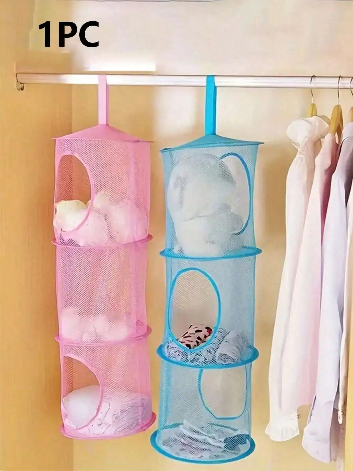 

1PC 3 Layers Folding Hanging Net Basket,Hanging Mesh Organizer,Organizer Mesh Stuff Animal Hammock,Foldable Space Saver Bags T