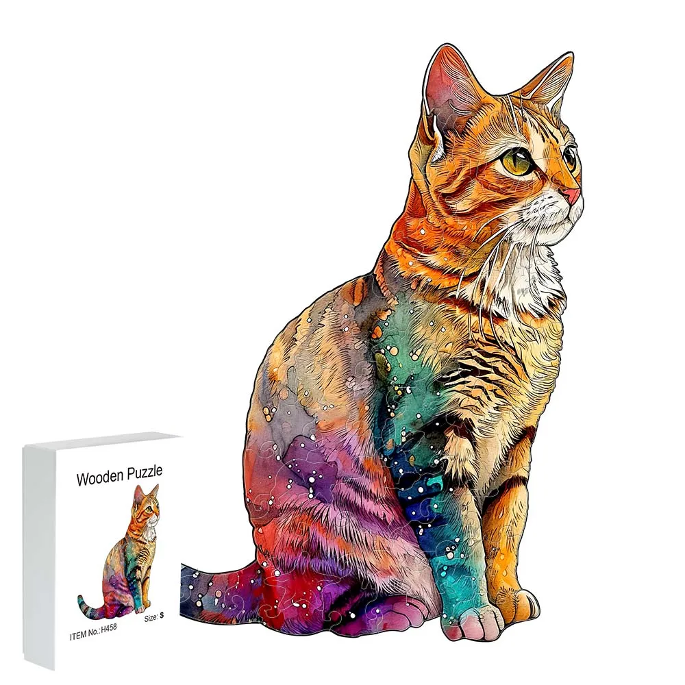 

Подарочный деревянный пазл, нерегулярный пазл с изображением кота, подарок на день рождения, украшение для дома, аноманент, индивидуальный уникальный подарок