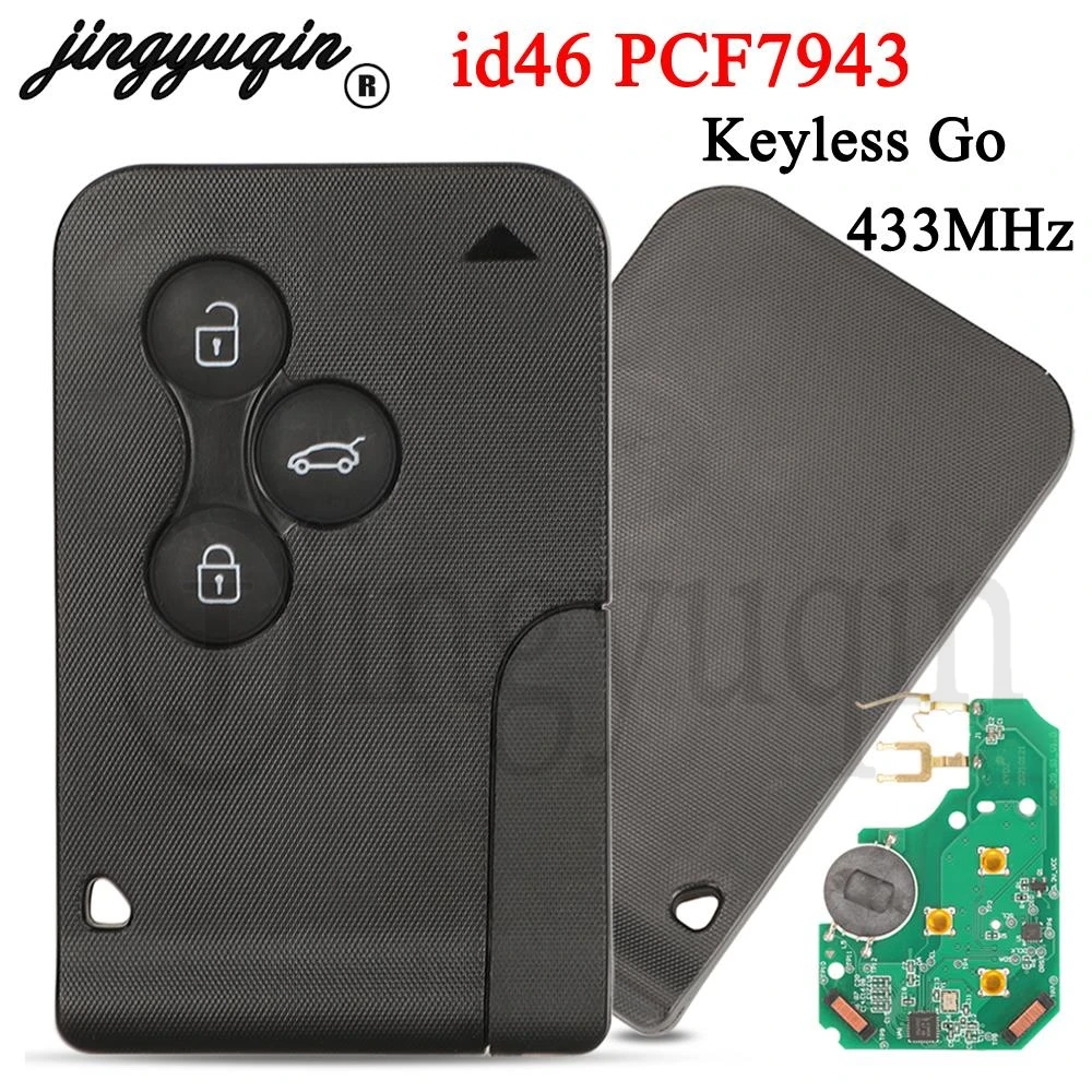 jingyuqin Card Smart Car Key 433Mhz id46 PCF7943 Chip for Renault Megane 2 Scenic 2 Clio 2 Fob VA2 Blade 3 Buttons Replacement