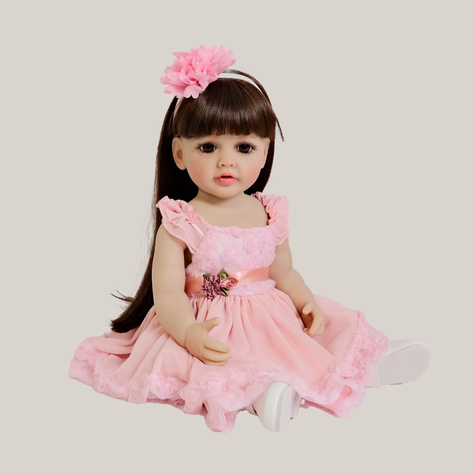 Cute 55 cm Long Hair Pink Girl Silicone Reborn Doll Child Kid Dress Up Game Toy Simulation Doll Children Birthday Christmas Gift