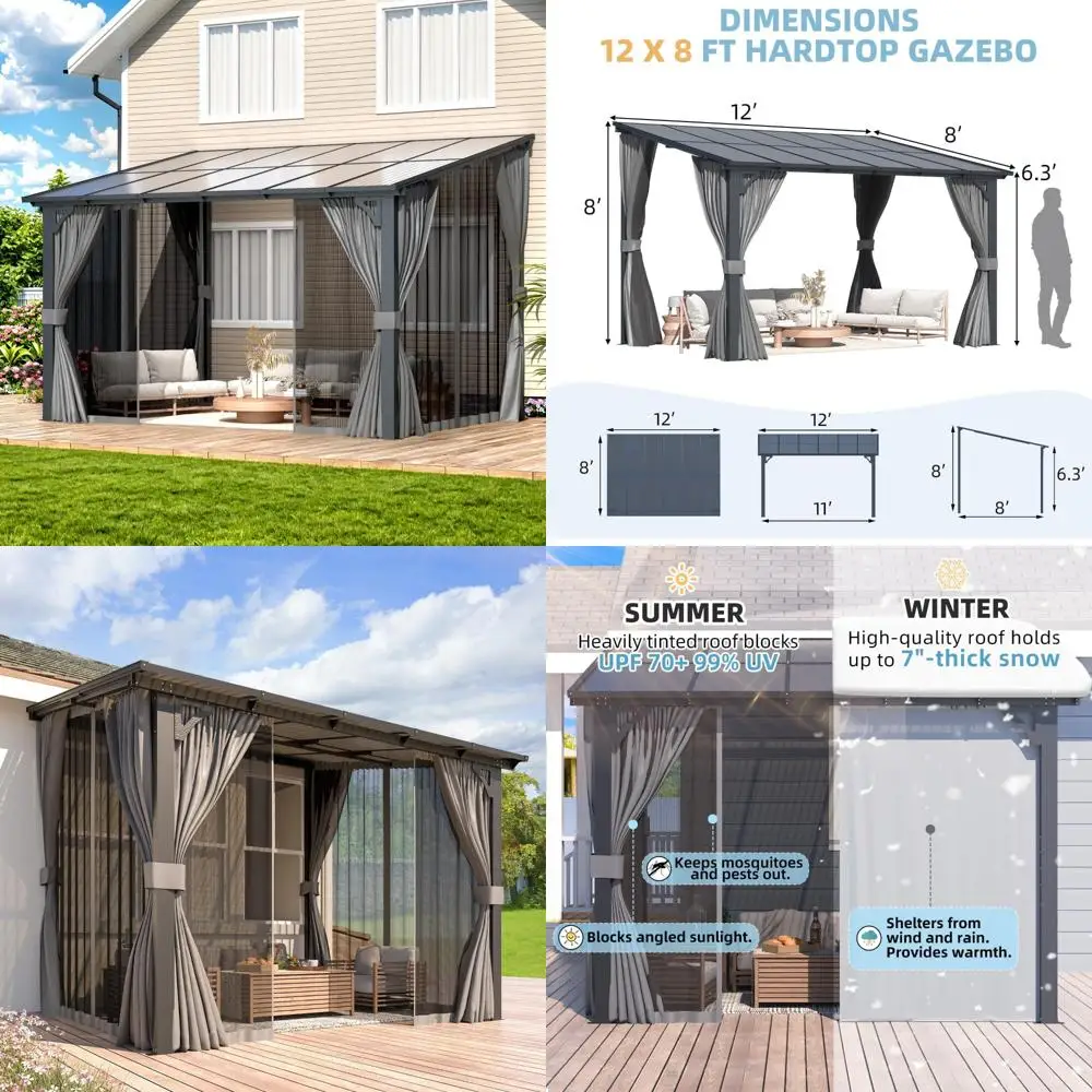 عريشة خارجية مع سطح صلب وستائر، شرفة مرفقة 12 × 8 مع شبكة، عريشة ومراقبة للبيع #1