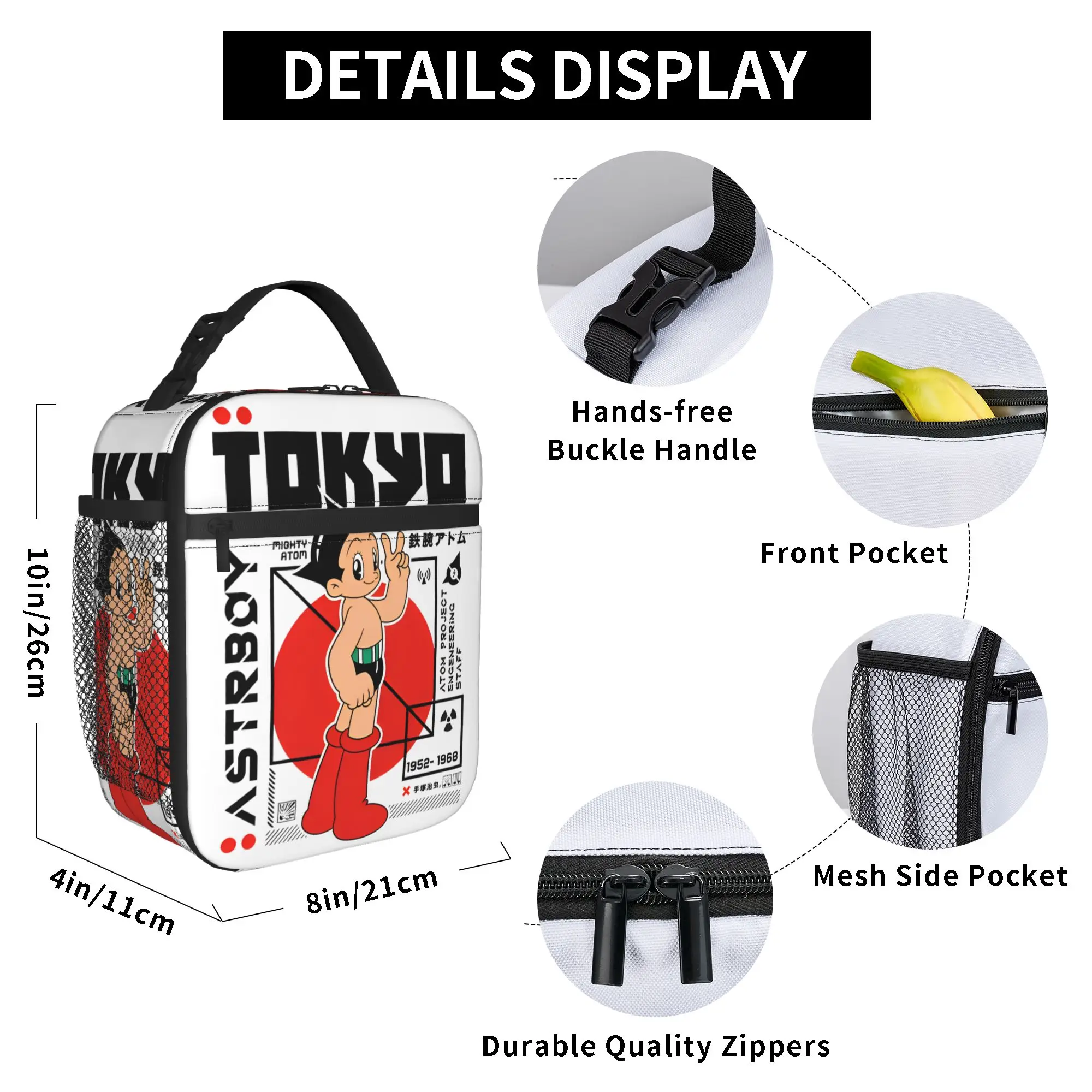 Astro Boy Anime Isolierte Lunchtasche, auslaufsicher, Mighty Atom Astroboy Meal Container, Thermotasche, Tragetasche, Lunchbox, Lebensmittelaufbewahrungstaschen – Detail 6