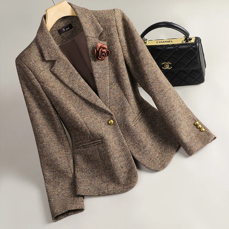 

Шерстяной пиджак, женская верхняя одежда 2026, осенне-зимняя куртка, новый повседневный высококачественный шерстяной костюм, пальто, женский тонкий формальный рабочий короткий пиджак