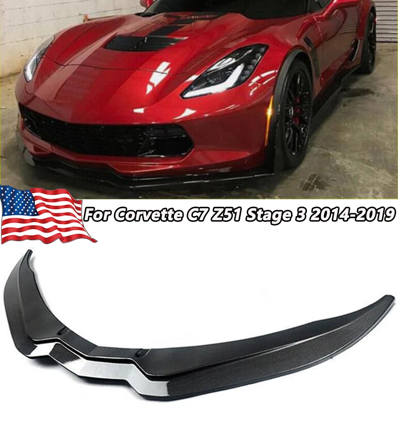 

MAGICKIT Z06 Stage 3 Carbon Fiber Look Front Bumper Lower Lip Splitter C8 Z51 Style For 2014-2019 Corvette C7 ABS Plastic CAR