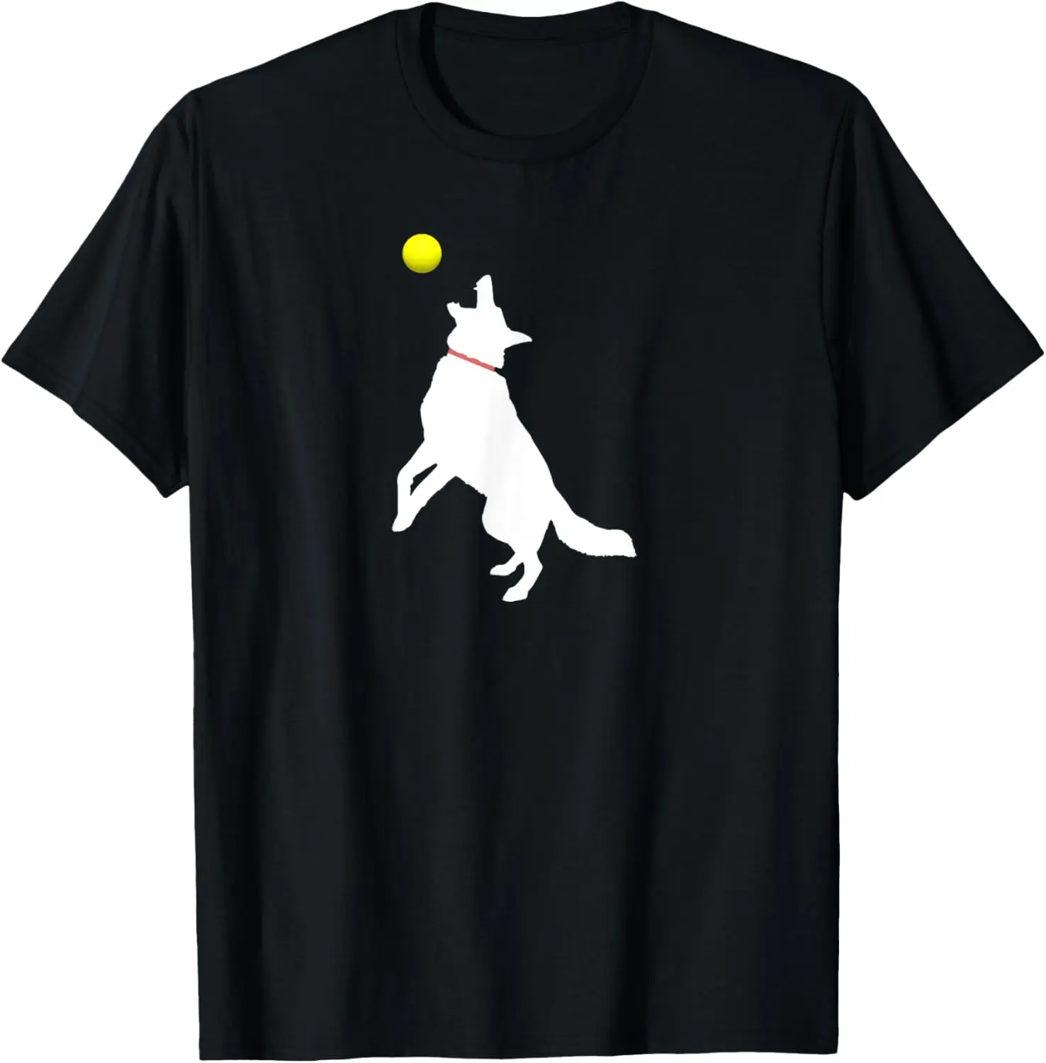 White German Shepherd Dog GSD Catching Yellow Tennis Ball T-Shirt