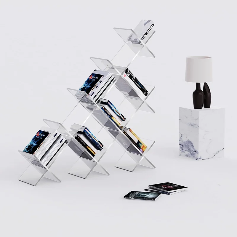 رف كتب متعدد الطبقات من الأكريليك رف عرض المجلات رف تخزين أرضي شفاف إبداعي لمطعم الفندق #3