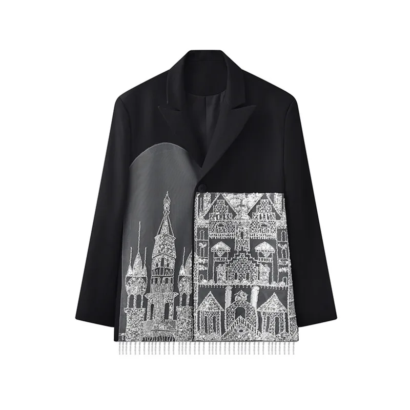 WVGA البدلة معاطف ربيع الخريف جديد الرجال المد الصين شيك مطبوعة المرقعة العصرية المتخصصة شيك عادية كم طويل السترة Ins W10948