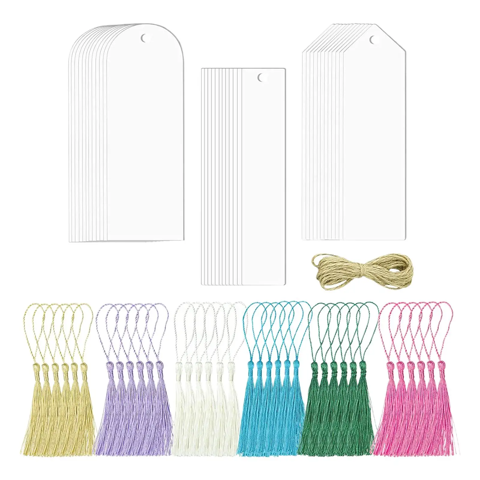 36Pcs Blank Acrylic Bookmark Set for Key Rings, Clothing, Phone Decoration with 36Pcs Colorful Tassels