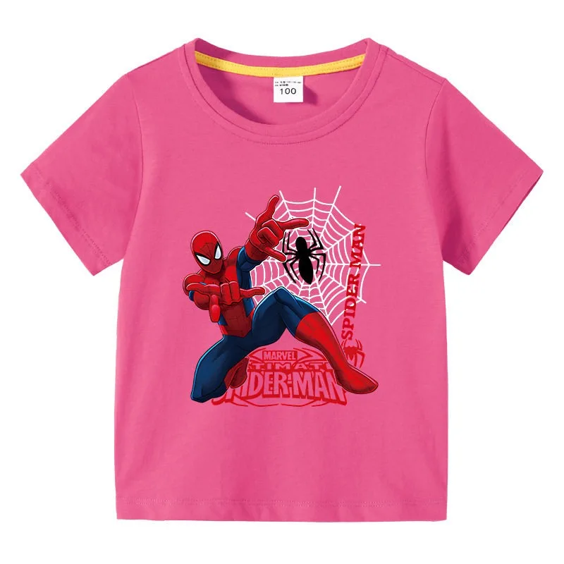 

Футболка с короткими рукавами для мальчиков с изображением Человека-паука, летняя детская одежда из чистого хлопка для детей среднего и большого размера, с круглым вырезом, в западном стиле, комплект для родителей и детей
