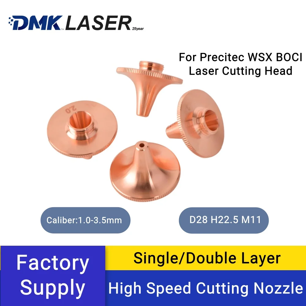 DMK D28 H22.5 M11 High Speed Beveling Long laser cutting copper nozzles single/double for Precitec WSX laser cutting Head