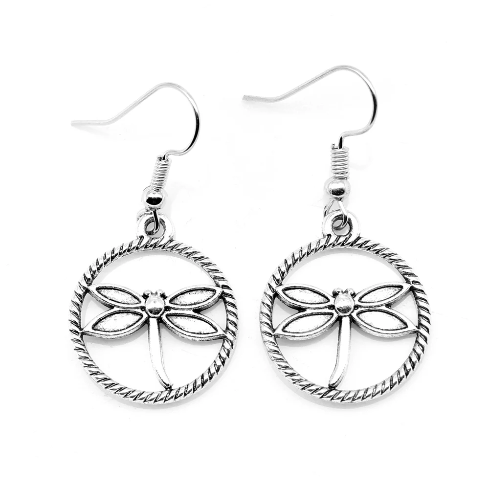 1 Pair 20x23mm Circle Dragonflies Diy Earrings Gift Girlfriend