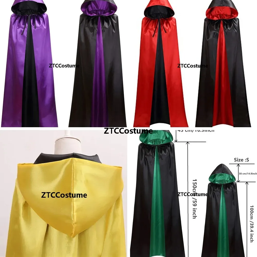 Gotischer Teufel-Vampir-Umhang mit Kapuze Halloween Cosplay Kostüm für Erwachsene Kinder Unisex