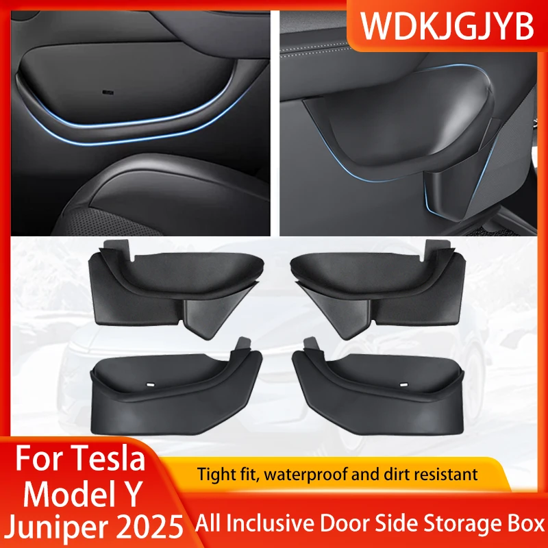For New Tesla Model Y Juniper Launch 2025+ Door Side Storage Box TPE All Inclusive Door Box Tray Organizer Accessories