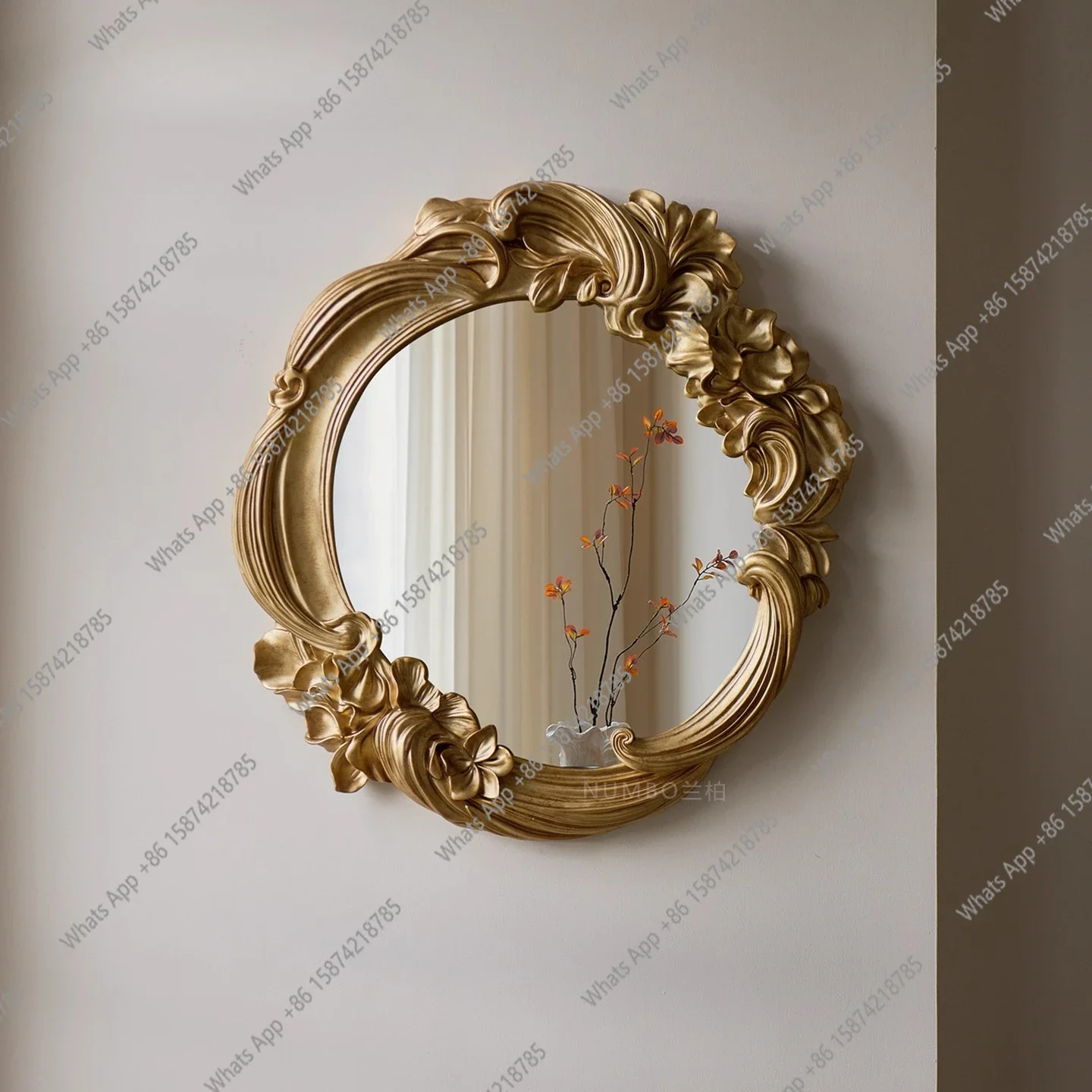 ZL French retro carved wall hanging decorative mirror clothing store cream wind living room bedroom bathroom makeup mirror
