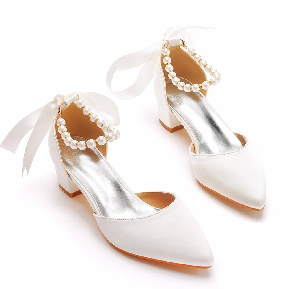 Summer Sexy High Heels Women Sandals Pumps Party Solid Silk 4.5CM Square Heel Princess Dress Woman Shoes White High Quality