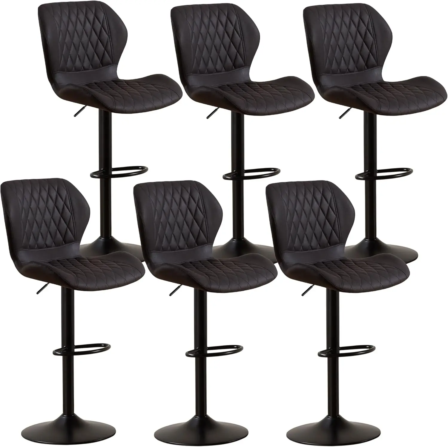 

Set of 6 Modern Adjustable Bar Stools with Back, Black Kitchen Island Chairs, Swivel Counter Height