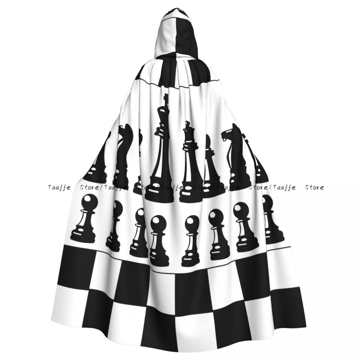 Adult Black And White Chess Pieces Cloak Cape Hooded Medieval Costume Witch Wicca Vampire Halloween Costume Dress Coat