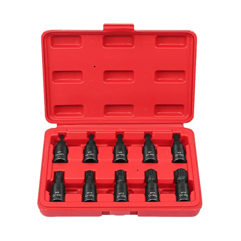 10PCS 12 Point Socket Wrench Set Universal 3/8 Torx Tool Socket Head Applicable To Manual Wrench Box Hexagon Bit