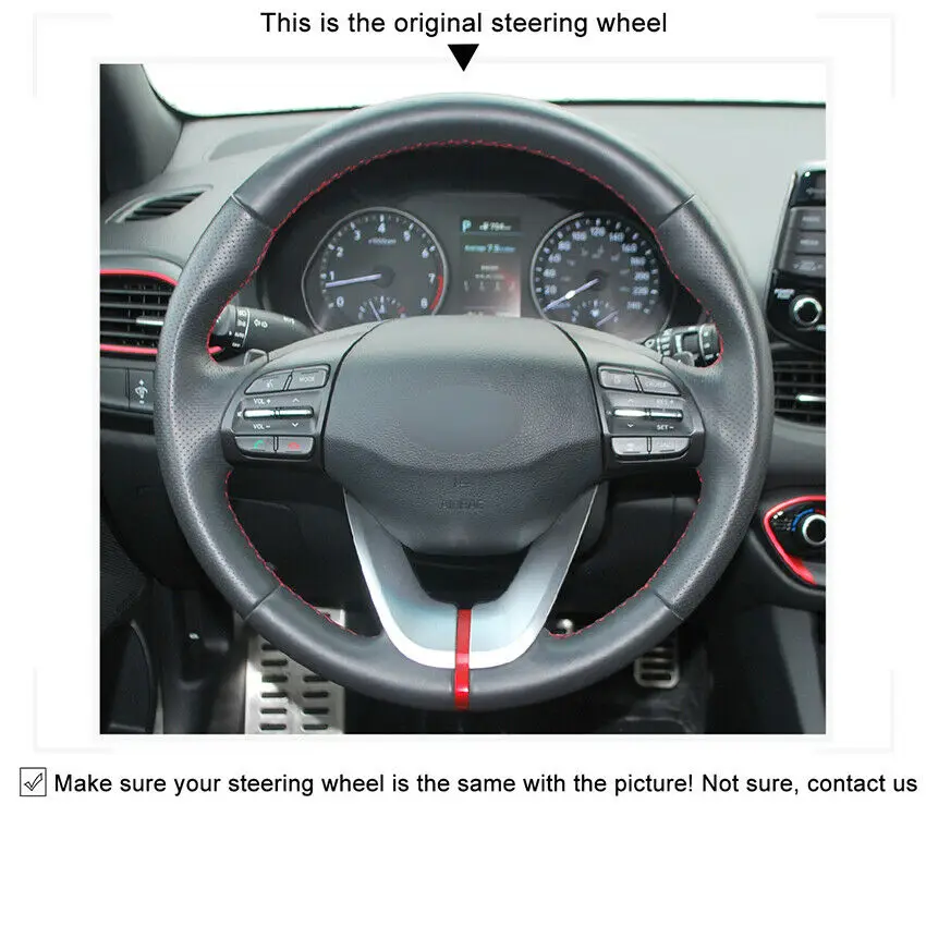 Hand-stitched Black Leather Suede Car Steering Wheel Covers for Hyundai Veloster i30 Elantra