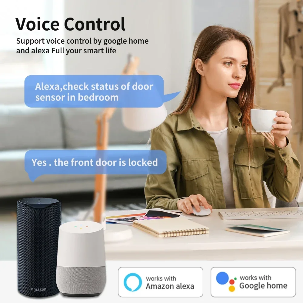 TNCE Tuya Door Window Sensor wifi/zigbee, Open Close Detector Home Security Alarm System, Smart Life Remote Control alexa google