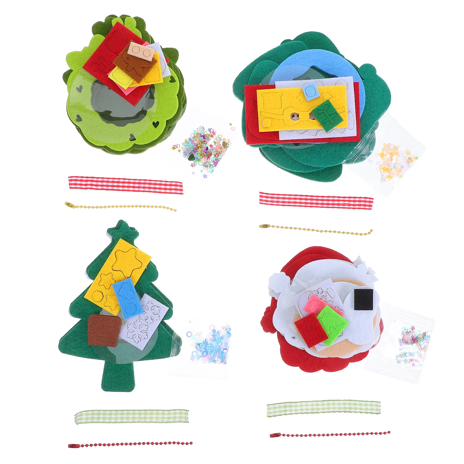 

4Pcs Christmas Tree Hanging Ornaments DIY Non-Woven Santa Claus Wreath Set for Holiday Crafts Decorations