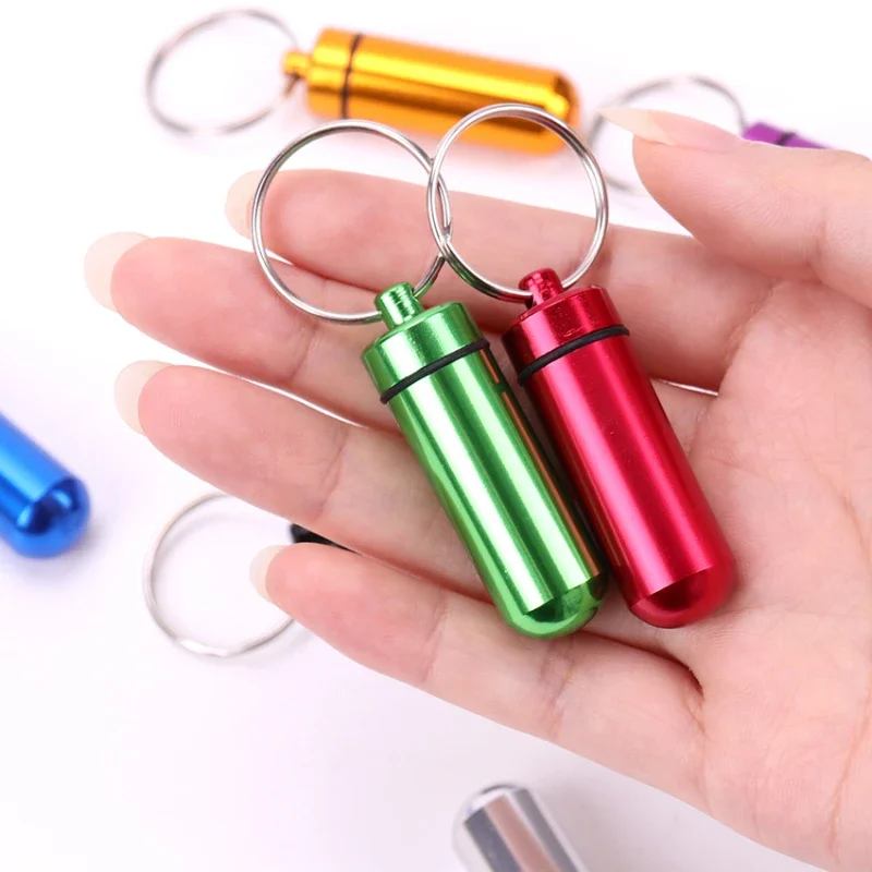 1 PCS Colorful Baby Aluminum Pill Box Medicine Case Container Bottle Holder Keychain Outdoor Pill Case Pillbox Portable