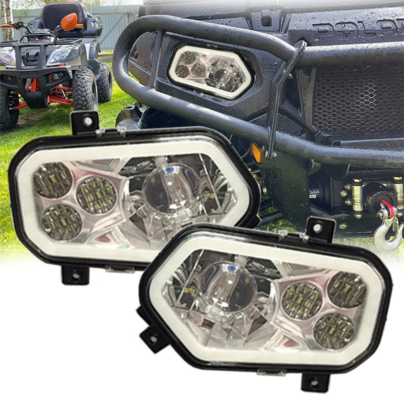 Motorcycle Angel Eye Scrambler LED Headlight Conversion Replacement Headlamp for Polaris RZR 800 900 Ranger Sportsman 2011-2014