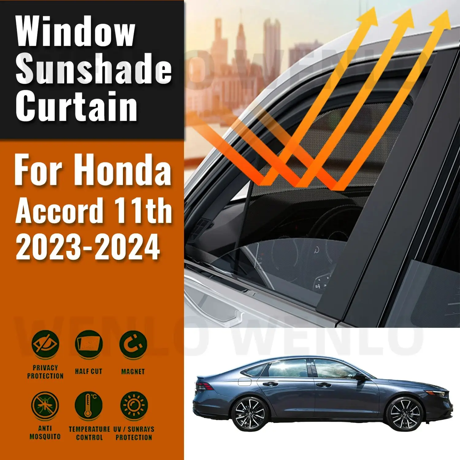 For Honda Accord 11th 2023 2024 Car Sunshade Shield Magnetic Front Windshield Frame Curtain Rear Side Window Sun Shades Visor