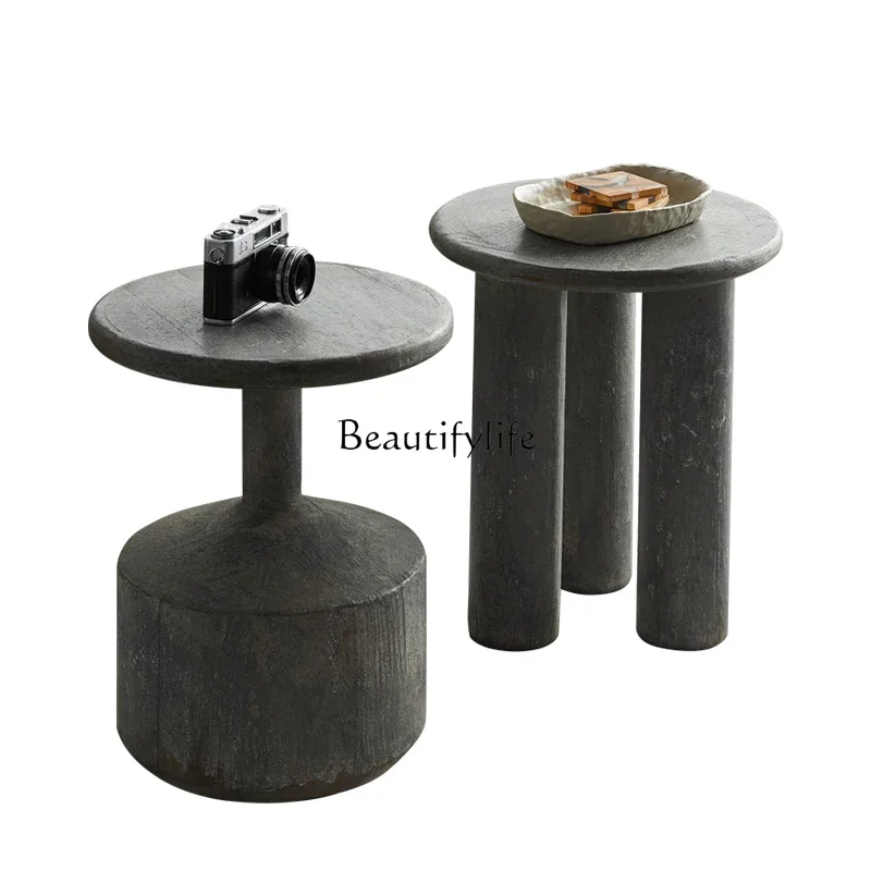

*Nordic round Retro Old Elm Living Room Home Small Tea Table Light Luxury Modern Combination Tea Table