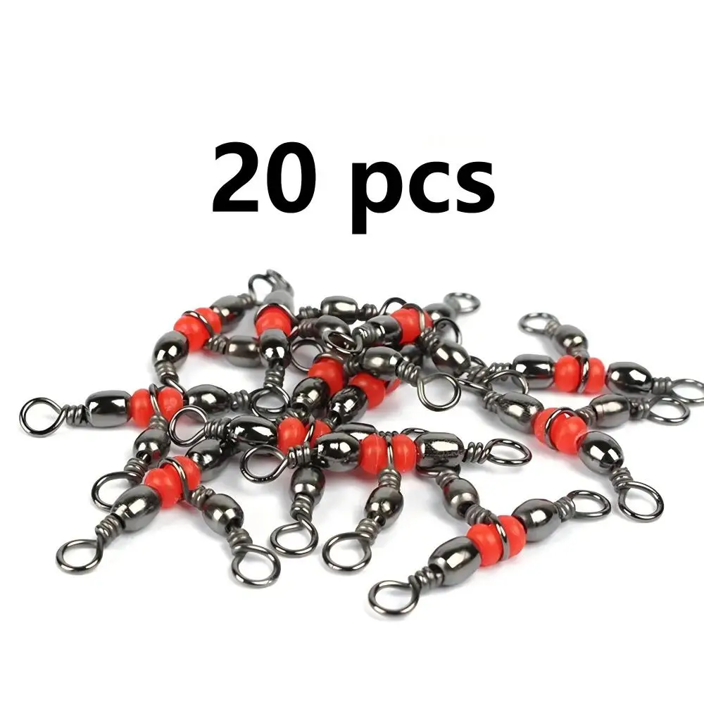 20 unidades/embalagem – Conector de pesca com três vias, giratório, com anel de encaixe e 360 graus, com contas para anzol, isca e linha de pesca.