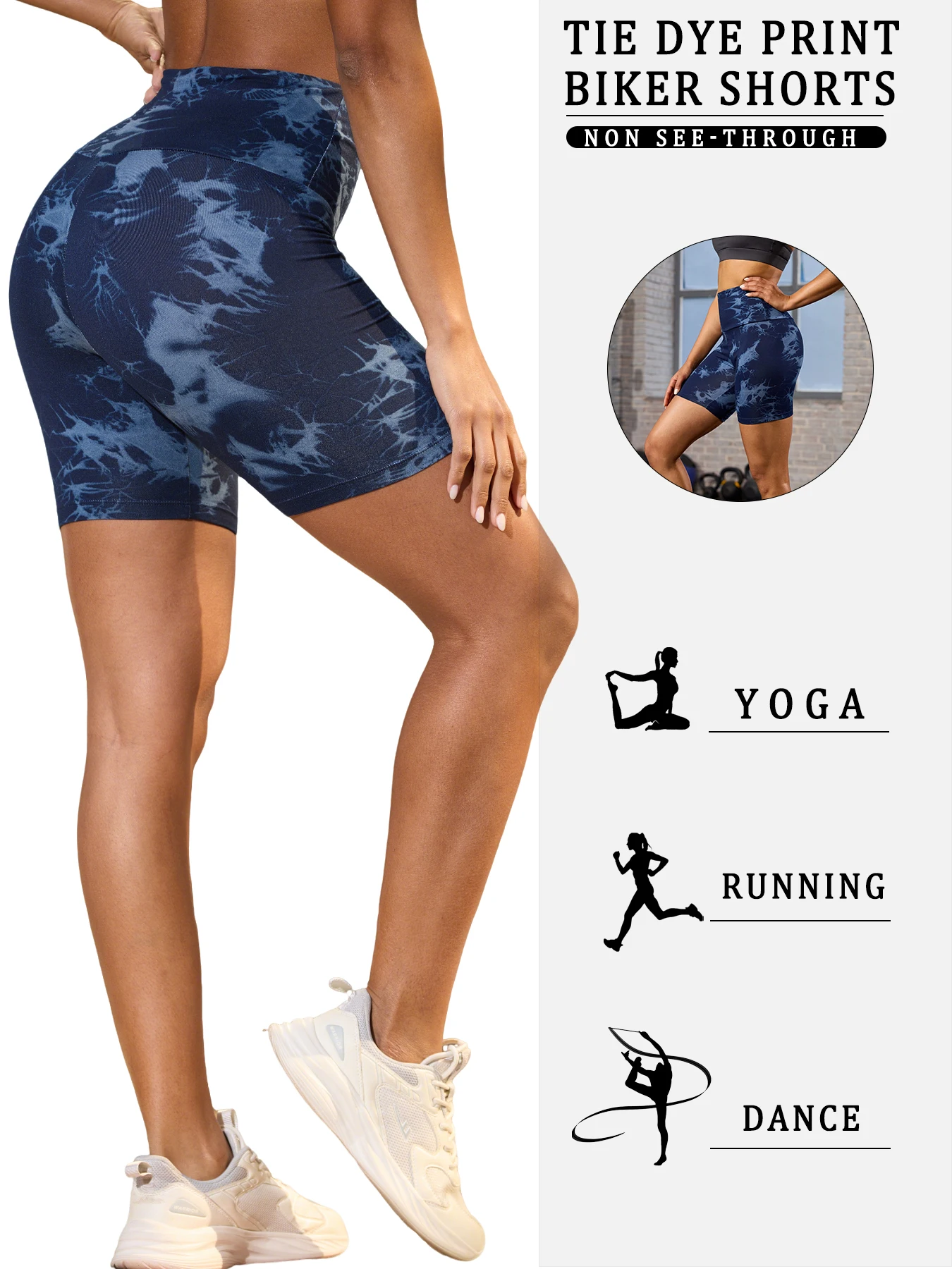 Super Soft High Waisted Tie Dye Print Sport Biker Shorts for Women, No See Through Workout Running Yoga Athletic Shorts