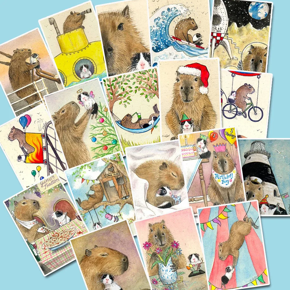 18pcs Vintage Capybara Stickers, Retro Style Handmade Stickers, Cute Planner Stickers, Kawaii Animal Sticker Pack for Laptop