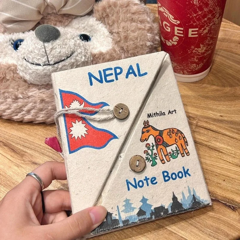 Pocket  Nepal Retro Scrapbook Notebook Journal Coarse LOKATA Plant Handmade Graffiti Draw Book Dongba Paper Ledger Button Diary