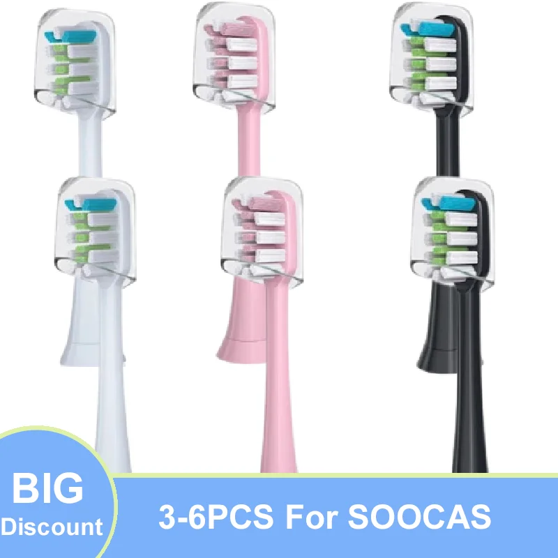 3-6PCS for SOOCAS X3/X3U/X5 Brush Heads Replacement Soft DuPont Bristle Suitable Nozzles Sonic Electric Toothbrush Brush