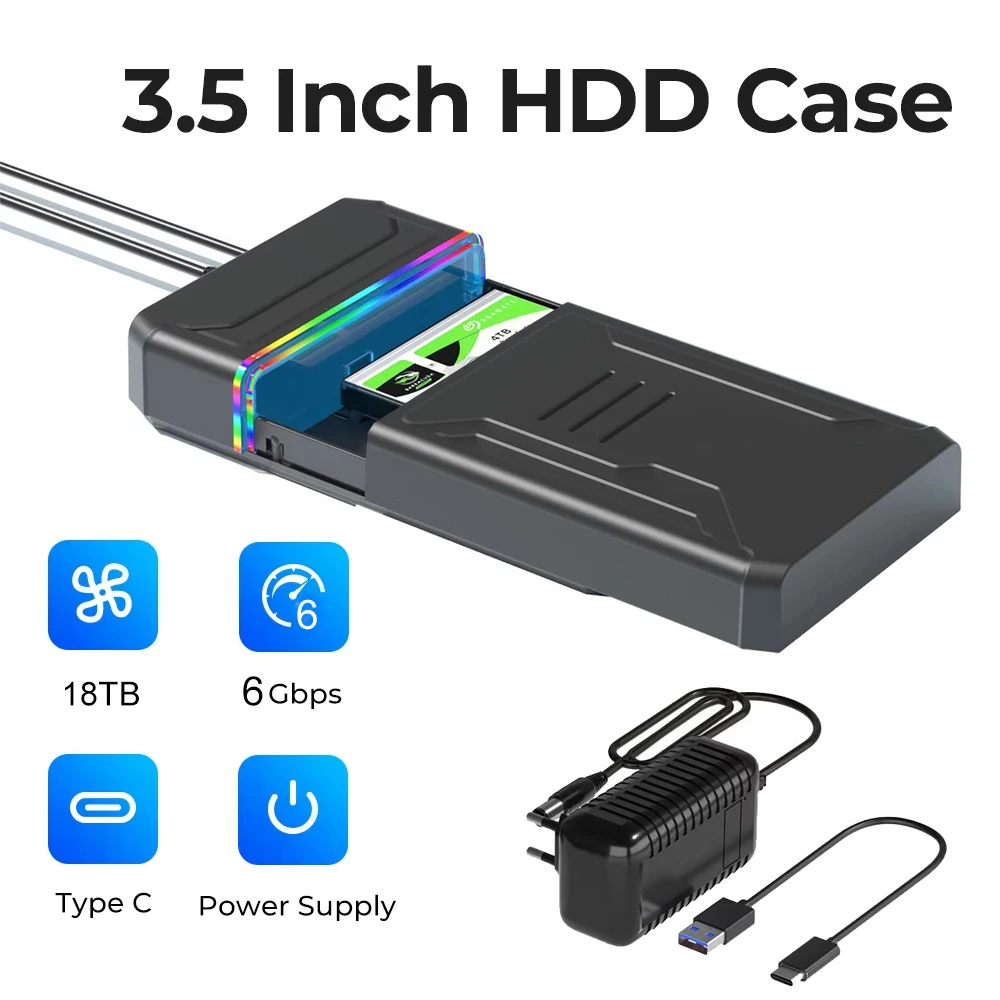 

2.5/3.5 inch Hard Disk Enclosure SATA To Type C Hard Drive Case Adapter Up To 6Gbps External HDD Box for PC Laptop 12V 3A Power